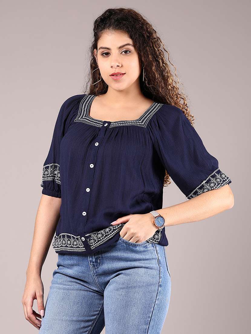 womenembroidered puff sleeve regular top - 21748184 -  Standard Image - 2