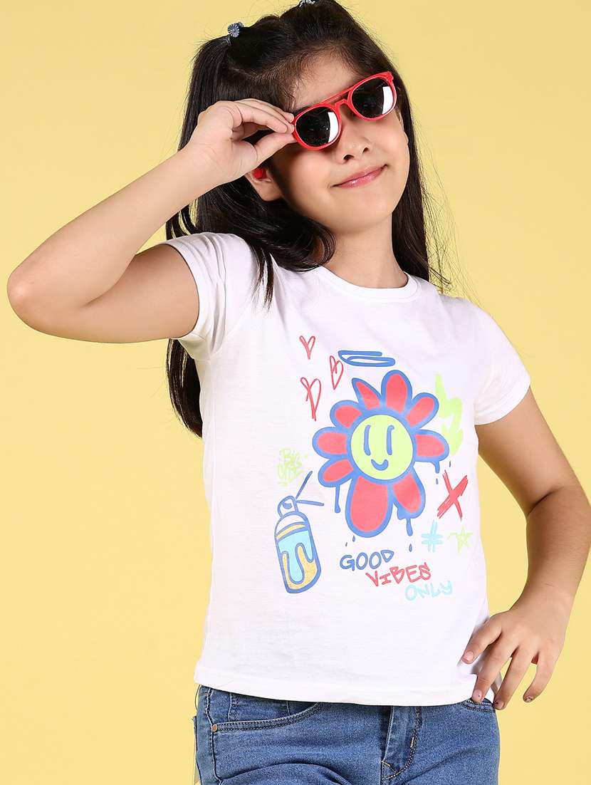 girls printed short sleeves round neck tee