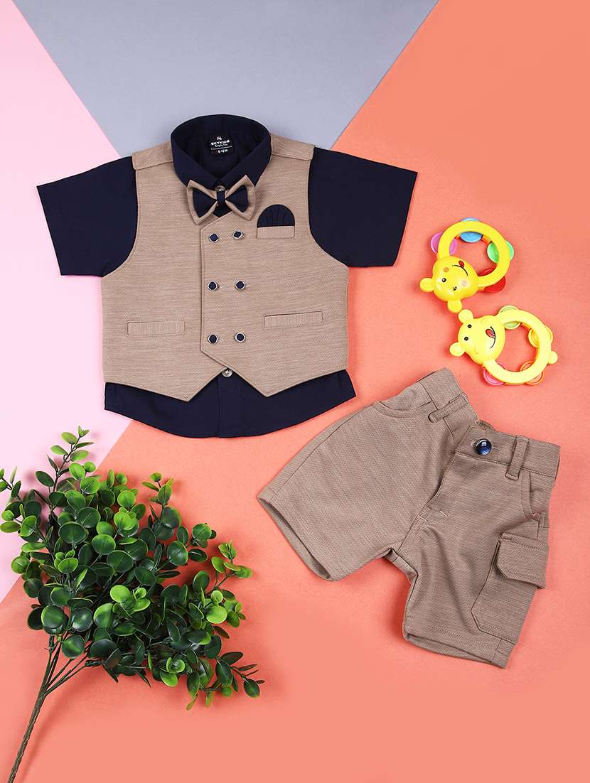 boys solid shirt and shorts with wasitcoat
