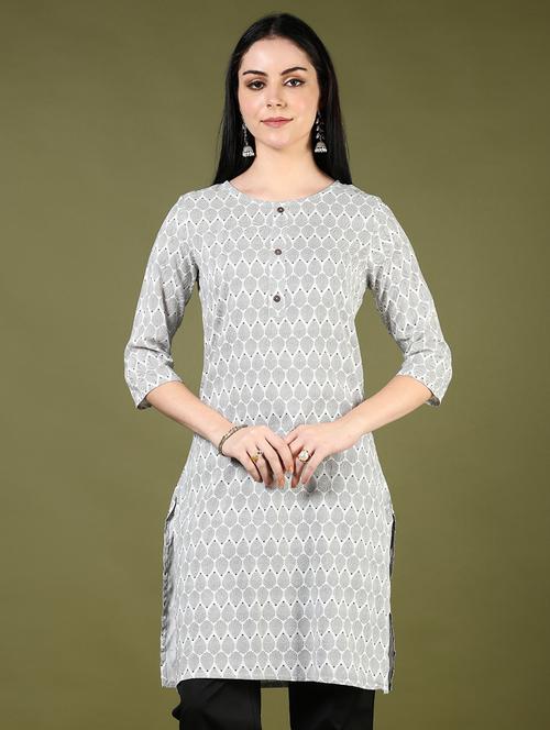 women printed three quarter sleeve straight kurta - 21748235 -  Standard Image - 0