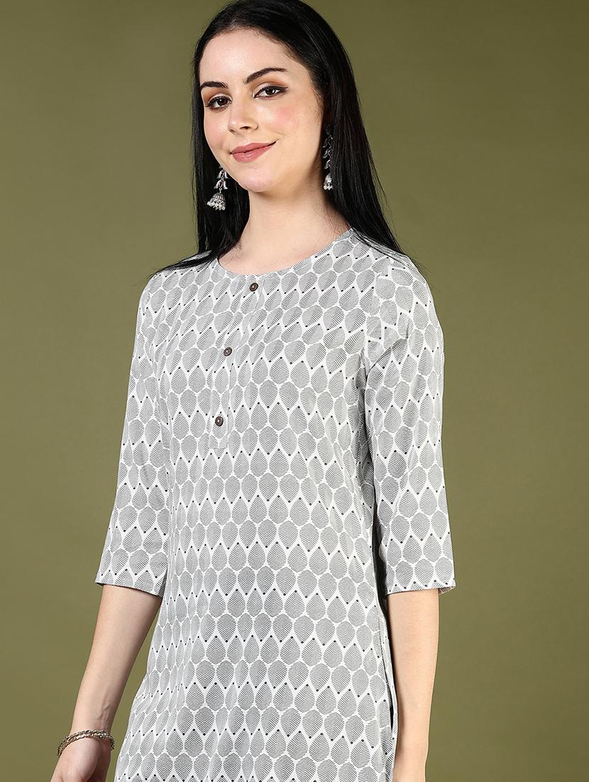women printed three quarter sleeve straight kurta - 21748235 - Standard Image - 2