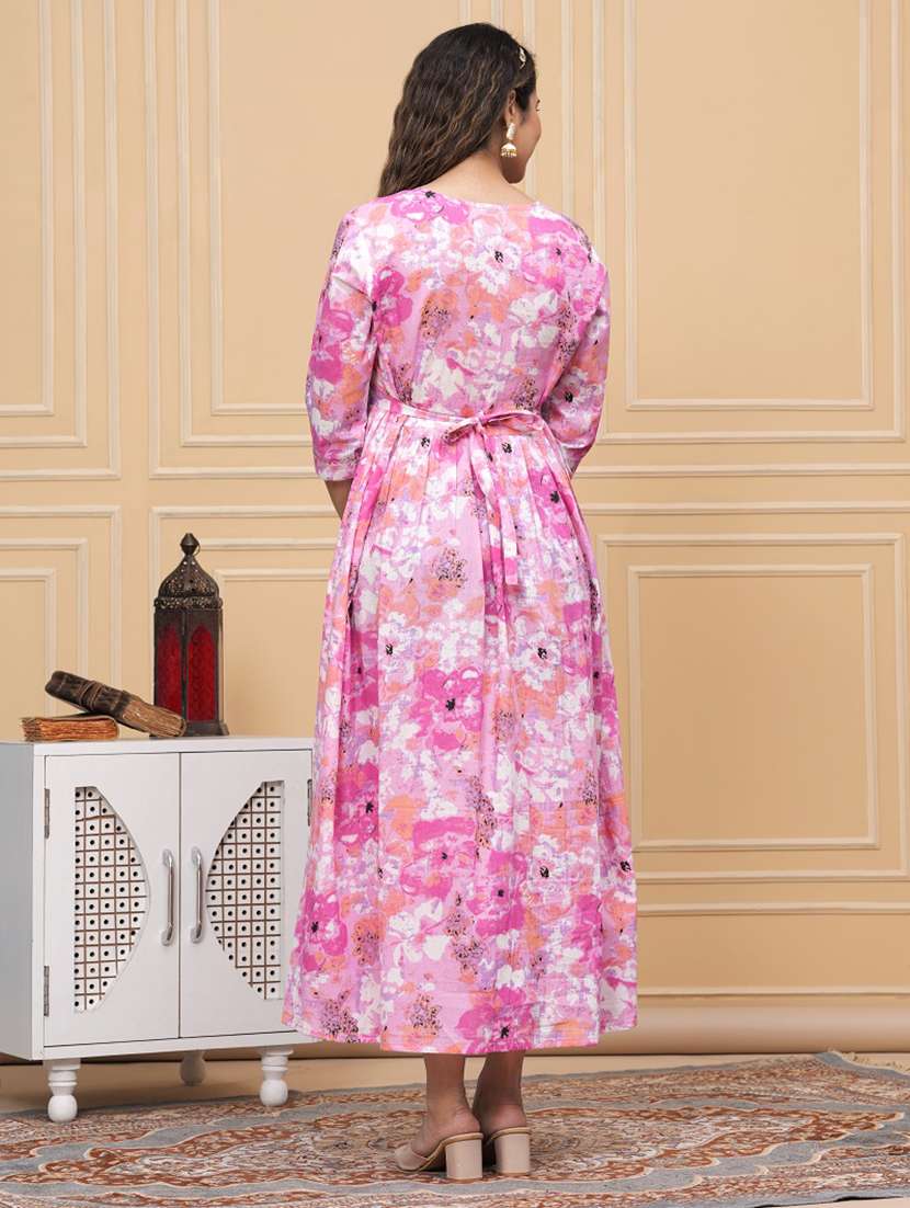 women printed three quarter sleeves flared dress - 21748293 -  Standard Image - 2