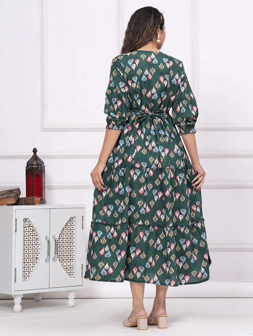 women printed three quarter sleeves flared dress - 21748295 -  Standard Image - 2