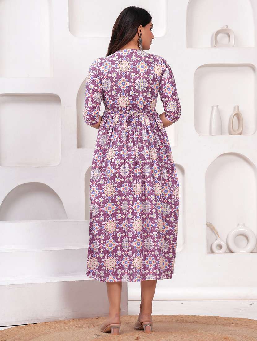 women lavender printed round neck maternity dress - 21748311 -  Standard Image - 2