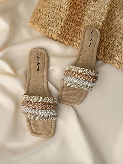women gold slip on sandal - 21748353 - Standard Image - 0