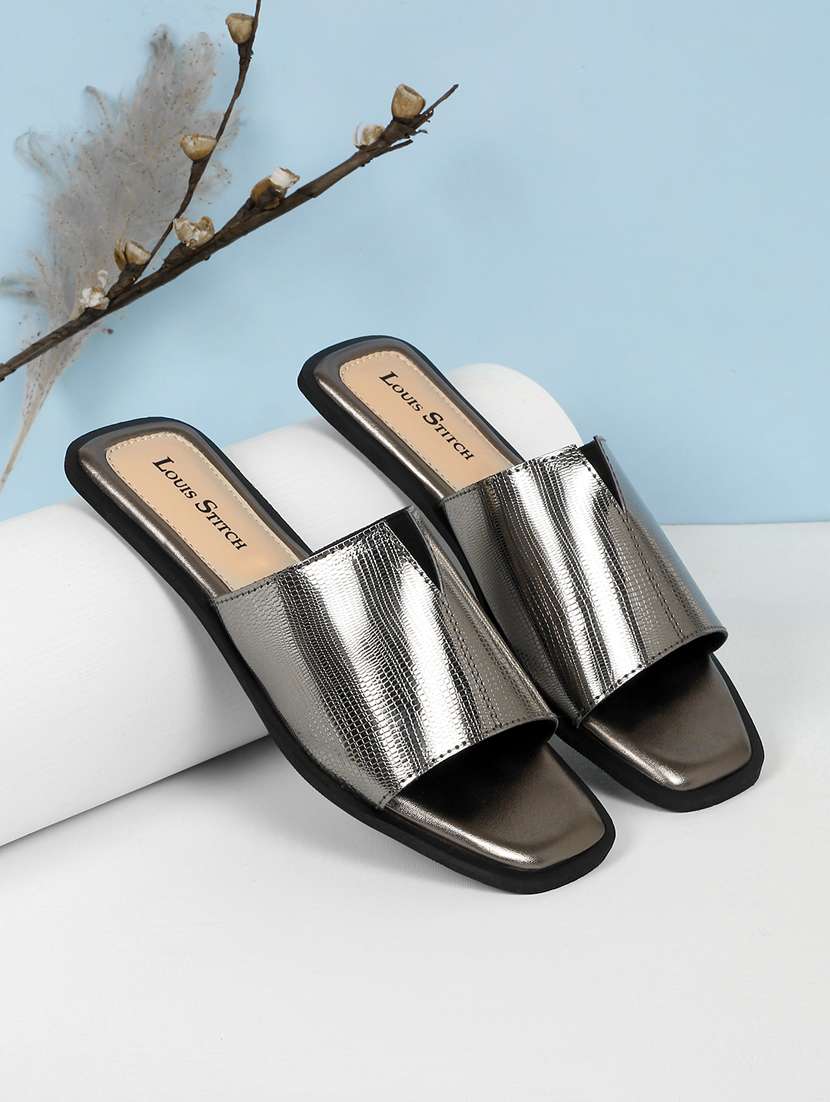 women grey slip on sandal