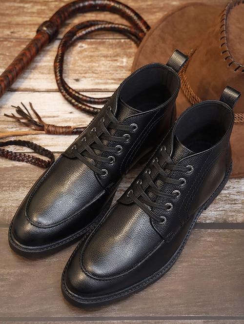 men solid lace up boots - 21748422 - Standard Image - 0
