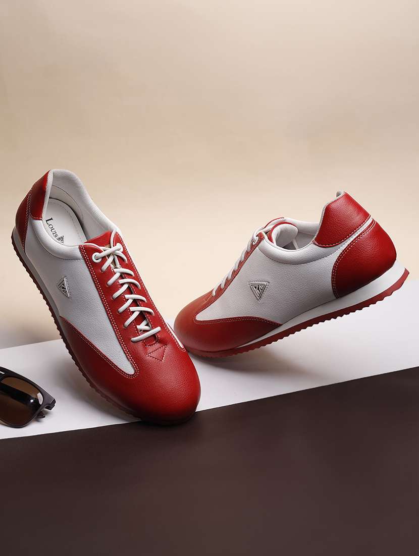 red lace up sneakers