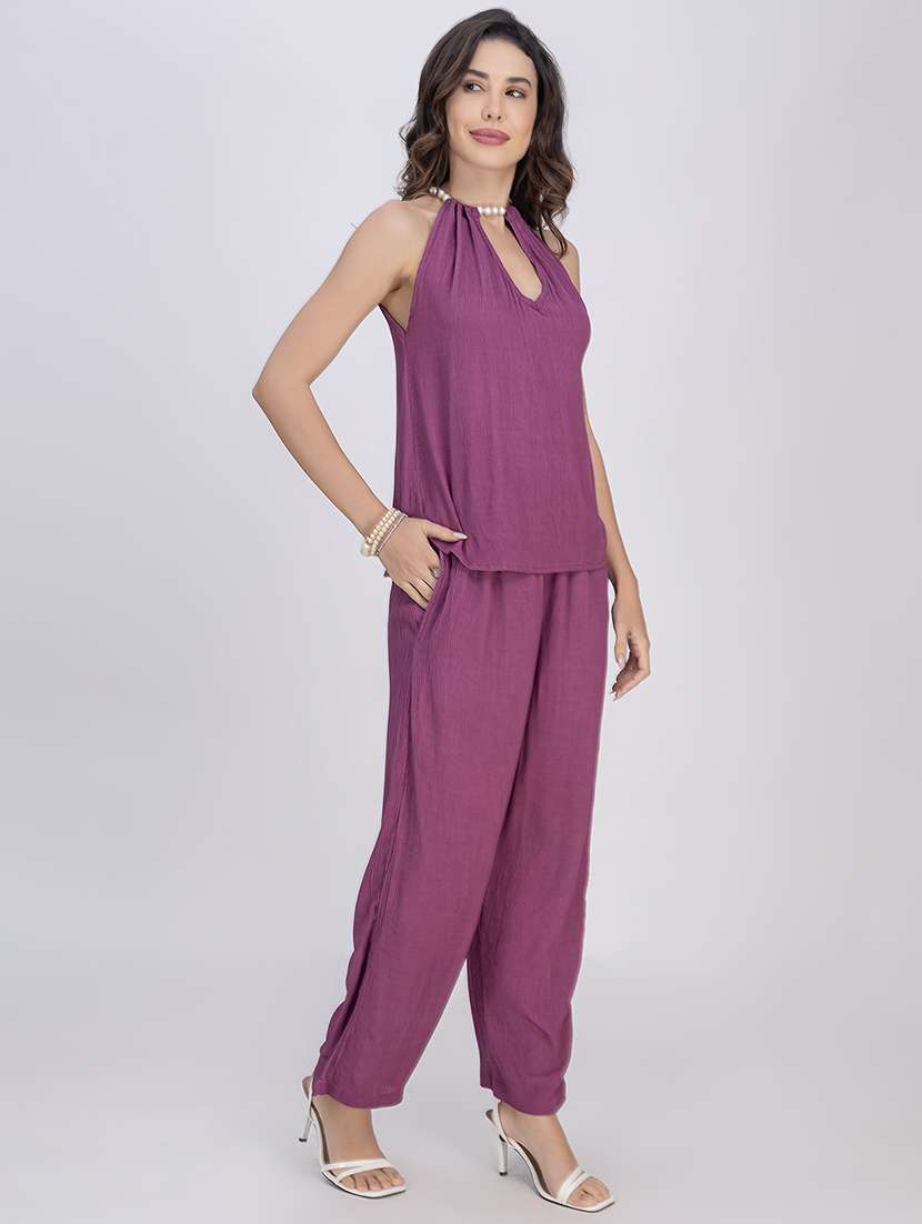 women solid top and trouser co-ord set - 21748641 -  Standard Image - 2