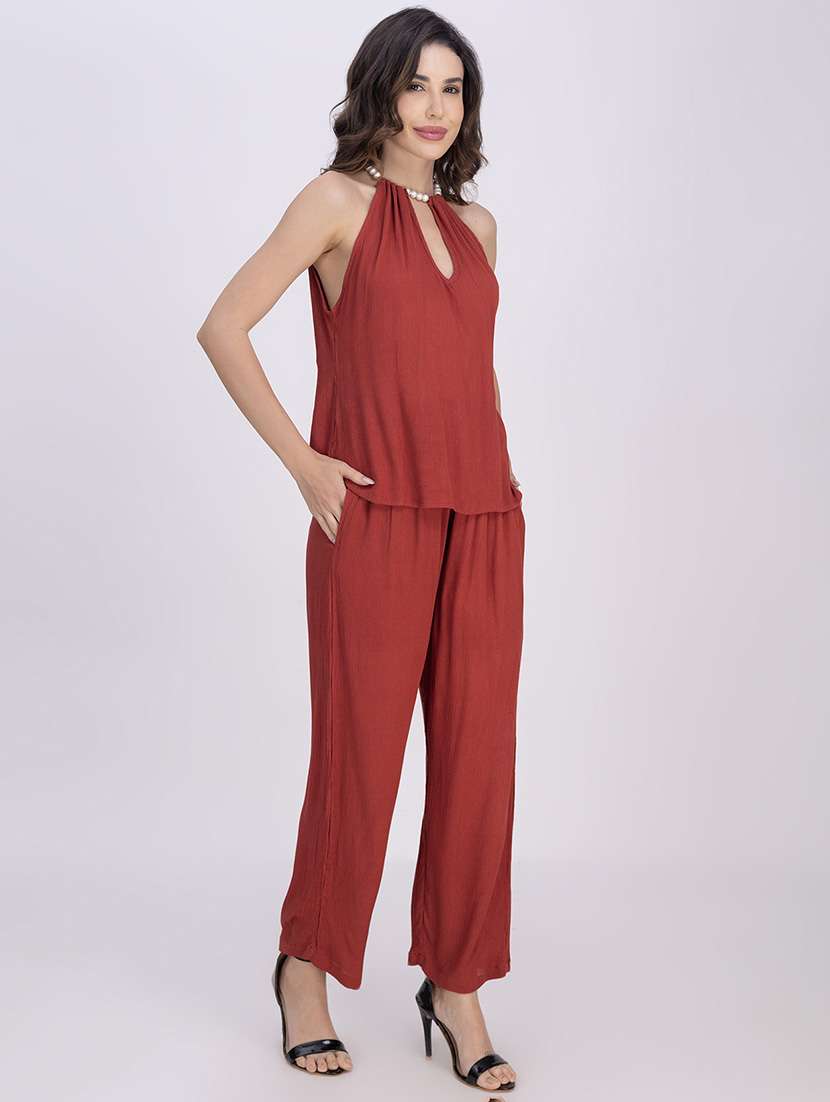 women solid top and trouser co-ord set - 21748642 -  Standard Image - 2