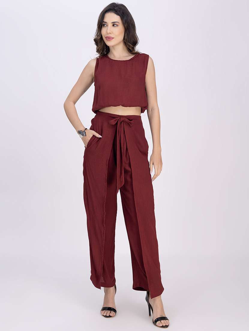 women solid top and trouser co-ord set