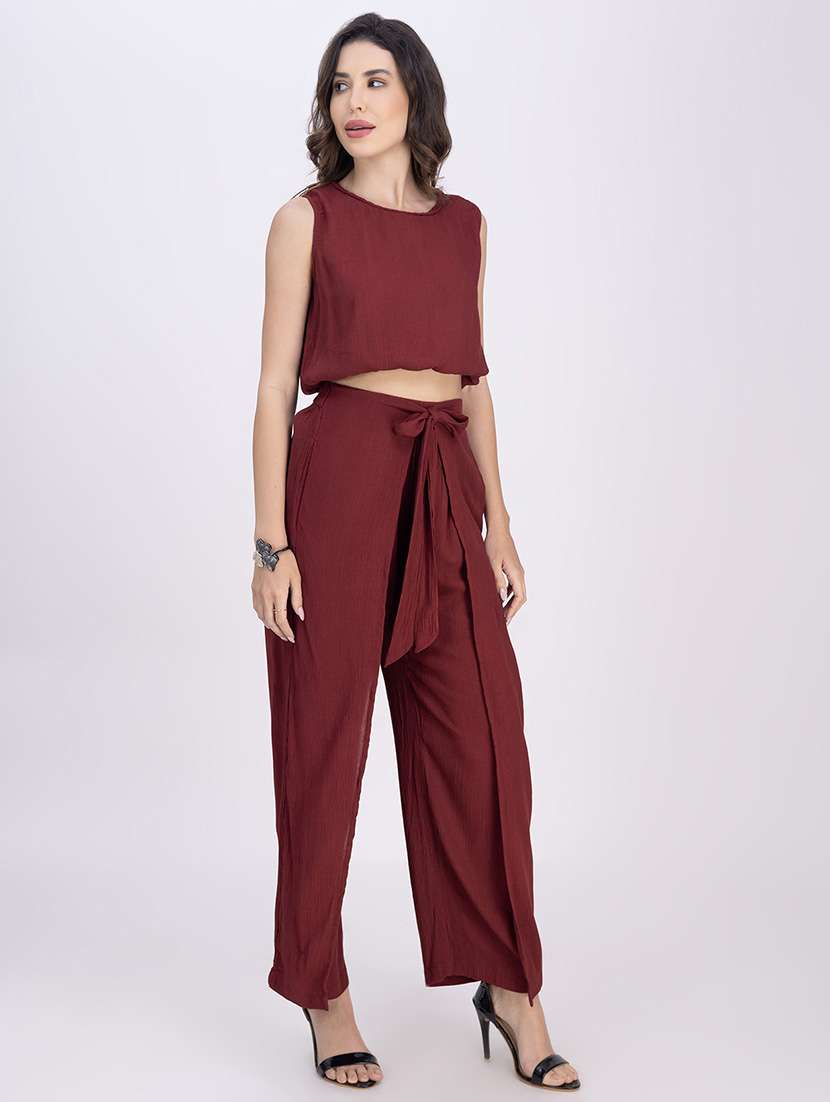 women solid top and trouser co-ord set - 21748648 -  Standard Image - 2