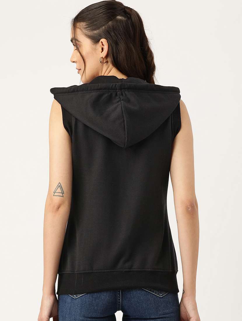 women solid sleeveless hooded regular jacket - 21748686 -  Standard Image - 2
