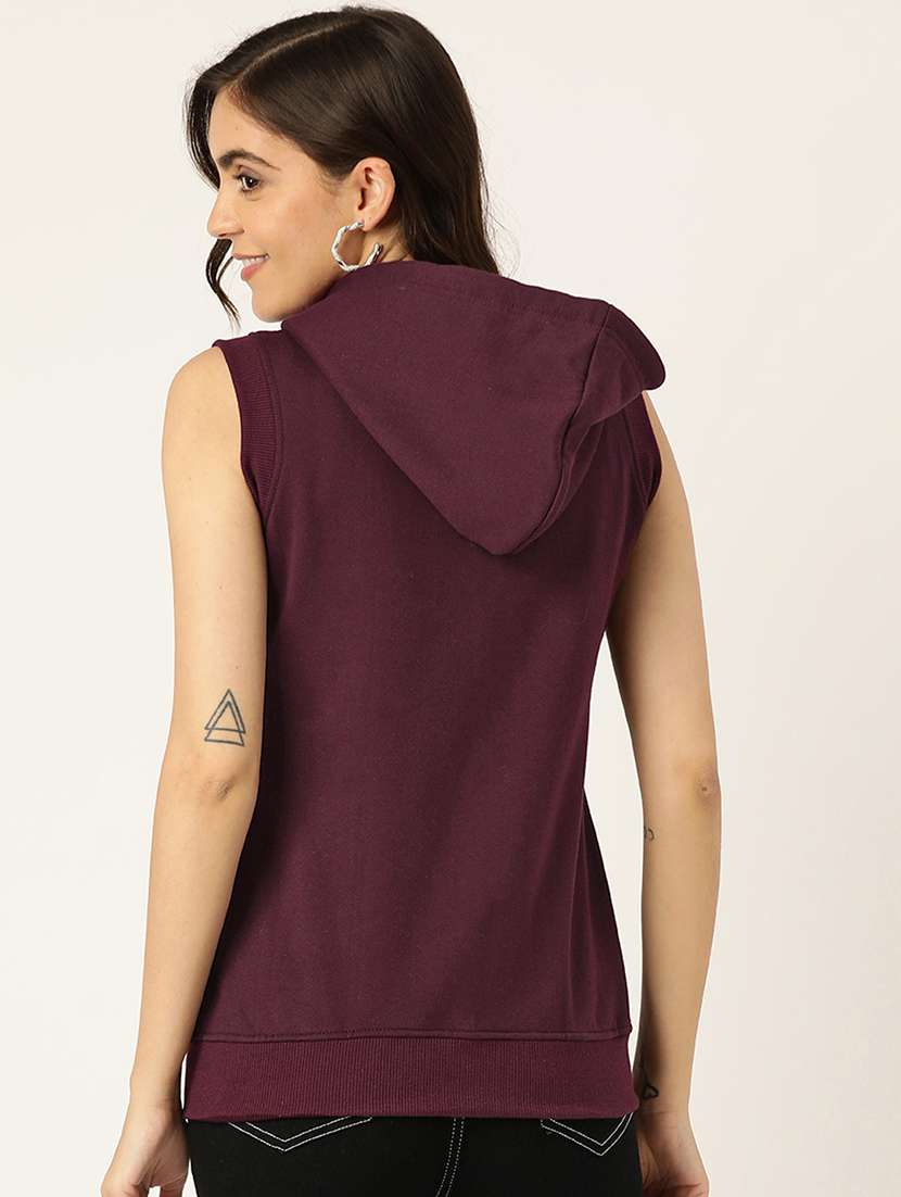 women solid sleeveless hooded regular jacket - 21748687 -  Standard Image - 2