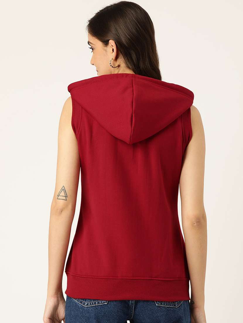 women solid sleeveeless regular hooded jacket - 21748693 -  Standard Image - 2