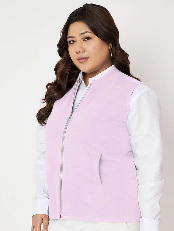 women solid stand collar sleeveless jacket - 21748702 - Standard Image - 2