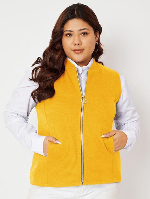 women solid stand collar sleeveless jacket - 21748706 - Standard Image - 0