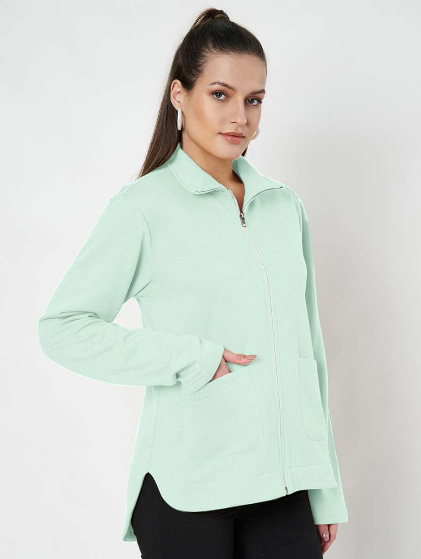 women solid stand collar long sleeves jacket - 21748720 -  Standard Image - 2