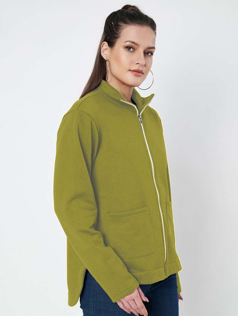 women solid stand collar long sleeves jacket - 21748722 - Standard Image - 2