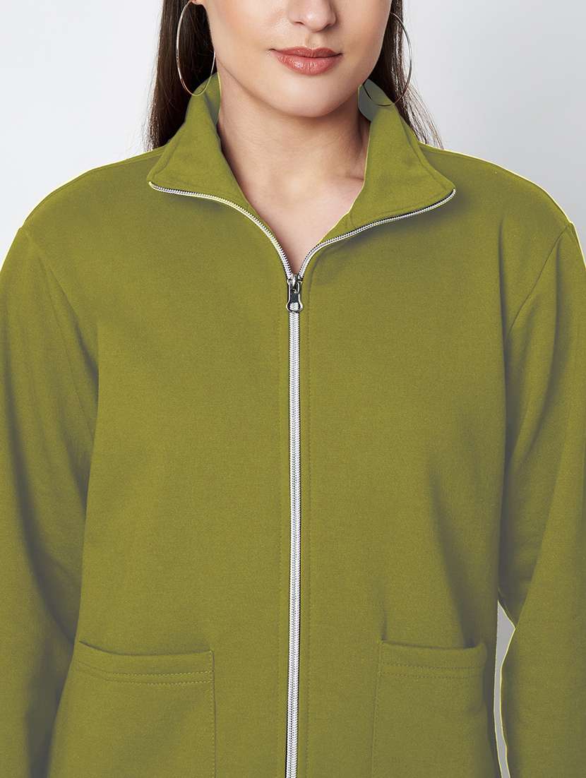 women solid stand collar long sleeves jacket - 21748722 - Standard Image - 7