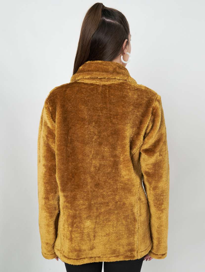 women solid long sleevees fur jacket - 21748741 -  Standard Image - 2