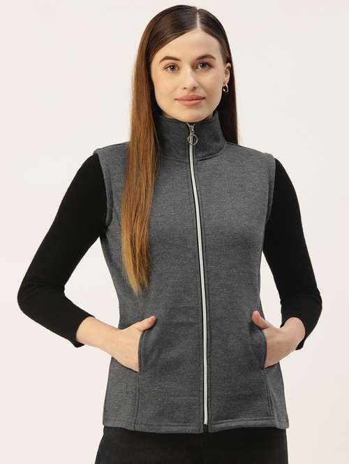 women solid sleeveeless regular jacket - 21748751 -  Standard Image - 0