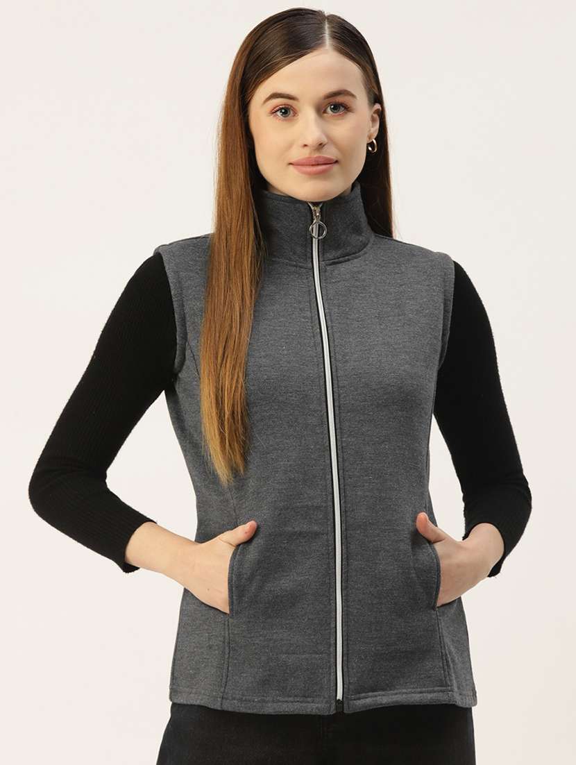 women solid sleeveeless regular jacket
