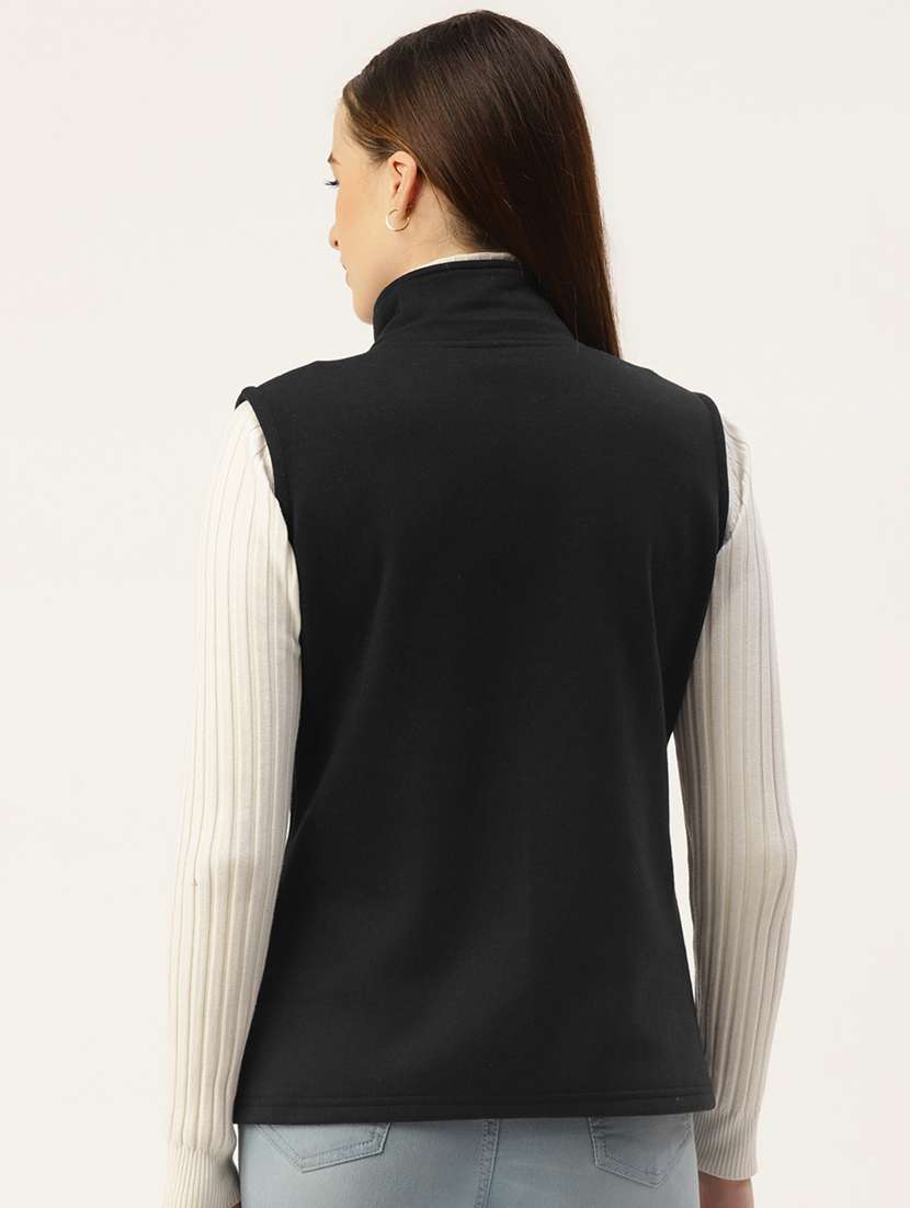 Women Solid Sleeveless Stand Collar Jacket - 21748752 -  Standard Image - 2