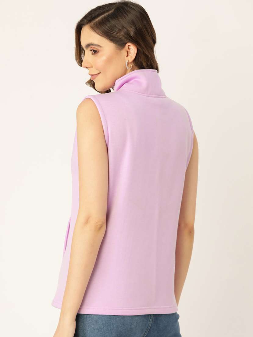 women solid sleeveless stand collar jacket - 21748753 -  Standard Image - 2