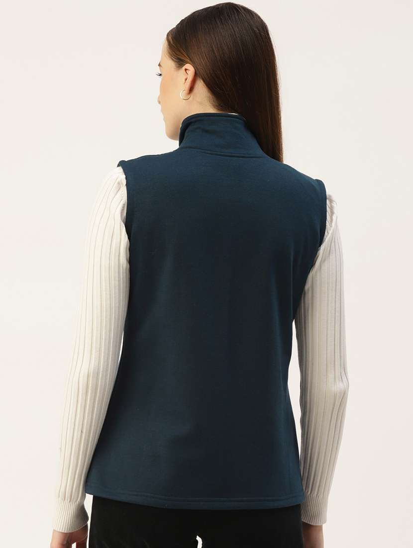 women solid sleeveless stand collar jacket - 21748757 -  Standard Image - 2