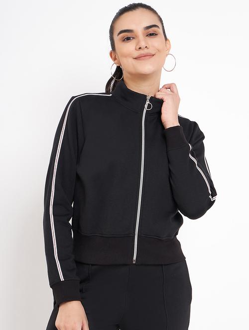women solid long sleeves stand collar jacket - 21748773 - Standard Image - 0