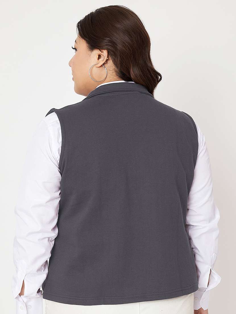 women solid sleeveeless regular jacket - 21748805 - Standard Image - 2