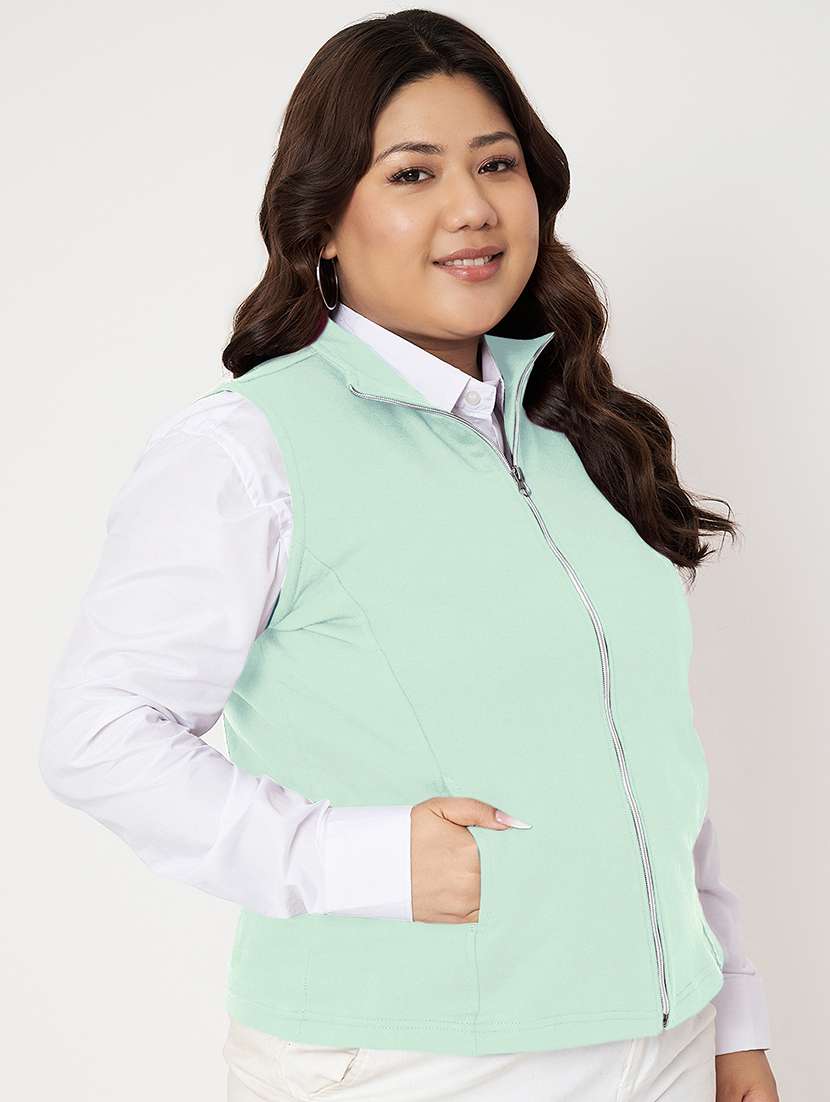 women plus size stand collar sleeveless jacket - 21748810 - Standard Image - 2