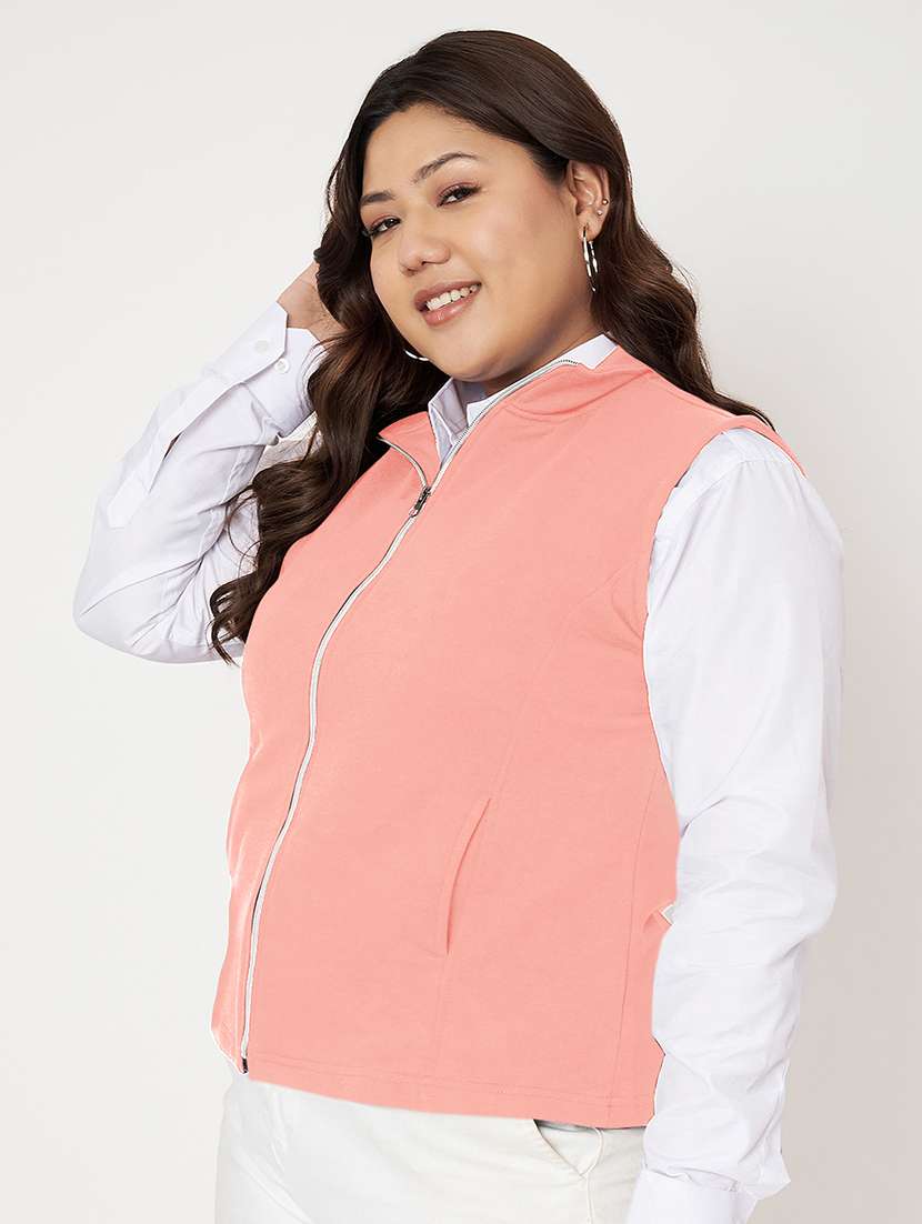 women plus size stand collar sleeveless jacket - 21748812 -  Standard Image - 2