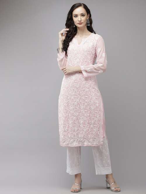 women rosewater three quarter sleeve kurta pant set