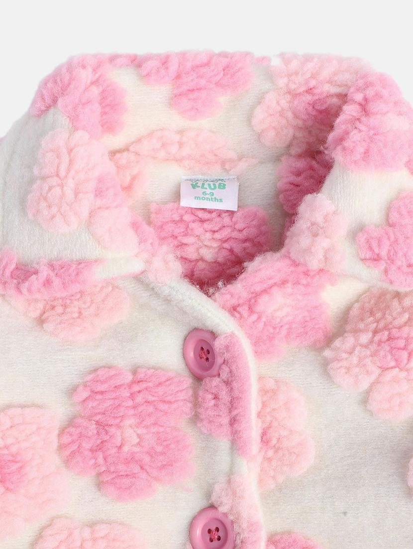 girls pink floral long sleeve fur jacket - 21748922 - Standard Image - 2