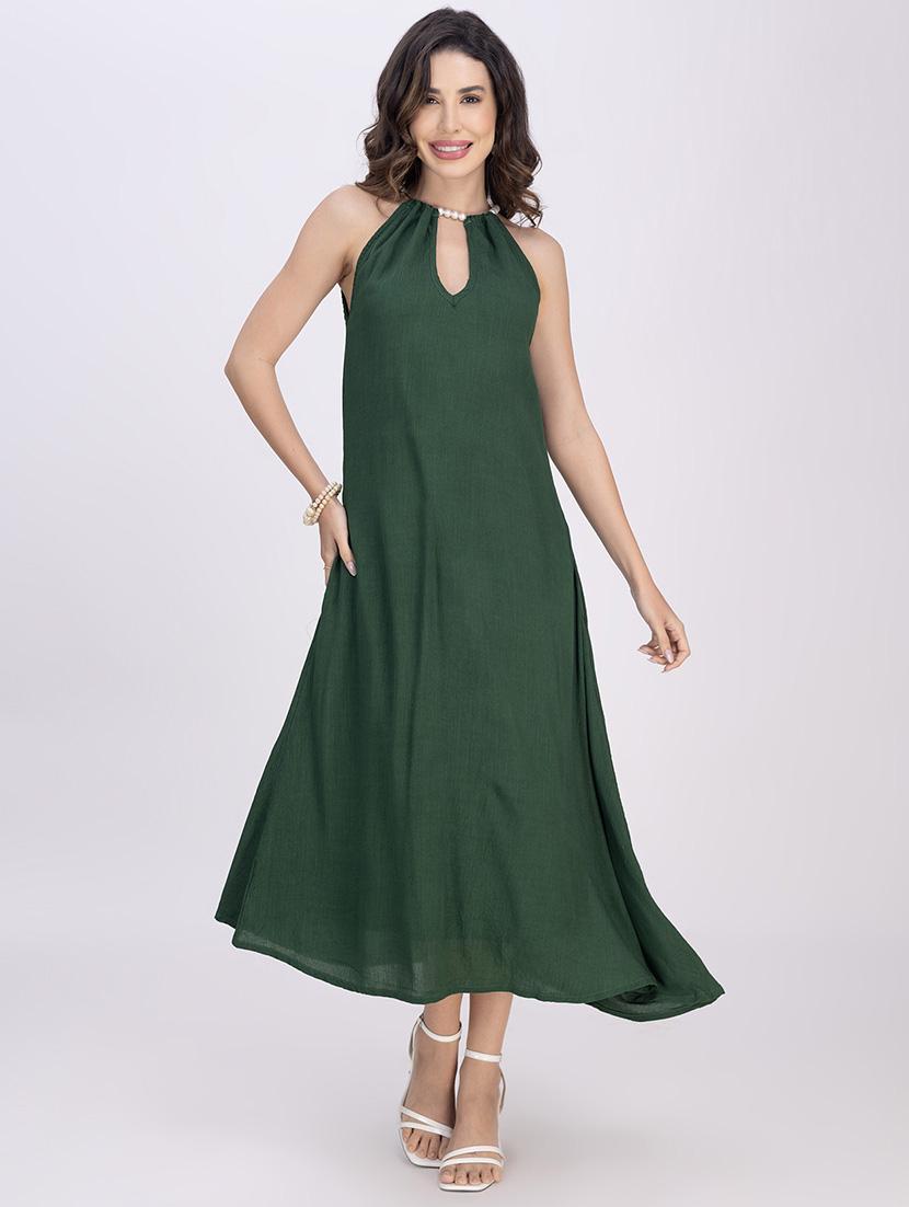 women solid halter neck sleeveless a-line dress - 21748924 -  Zoom Image - 0