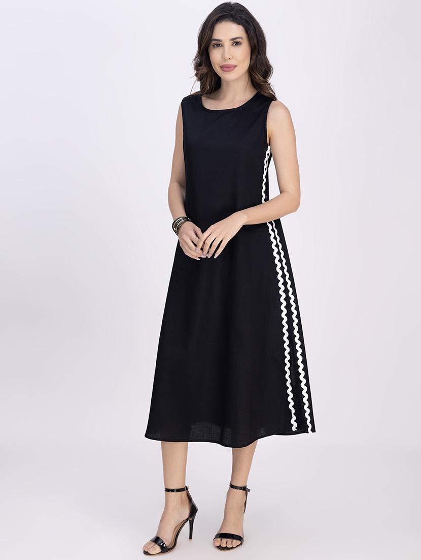 women solid sleeveless a-line dress - 21748926 - Standard Image - 2