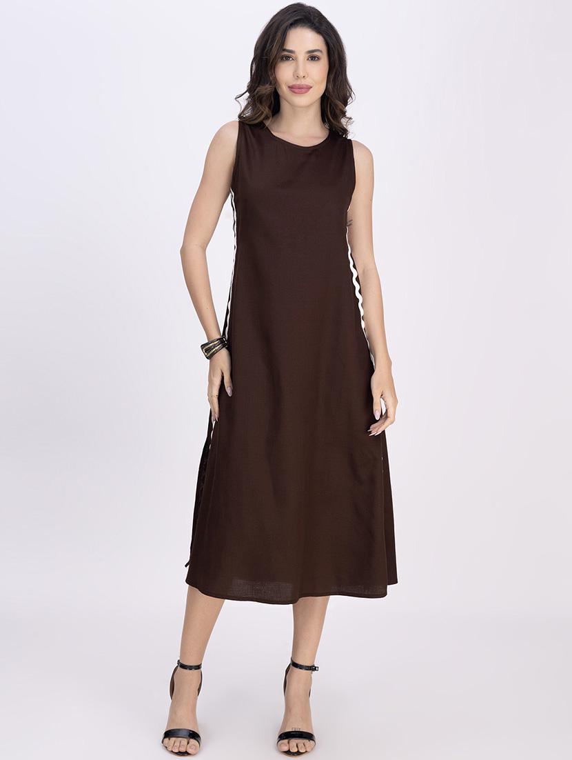 women solid sleeveless a-line dress - 21748928 - Zoom Image - 0
