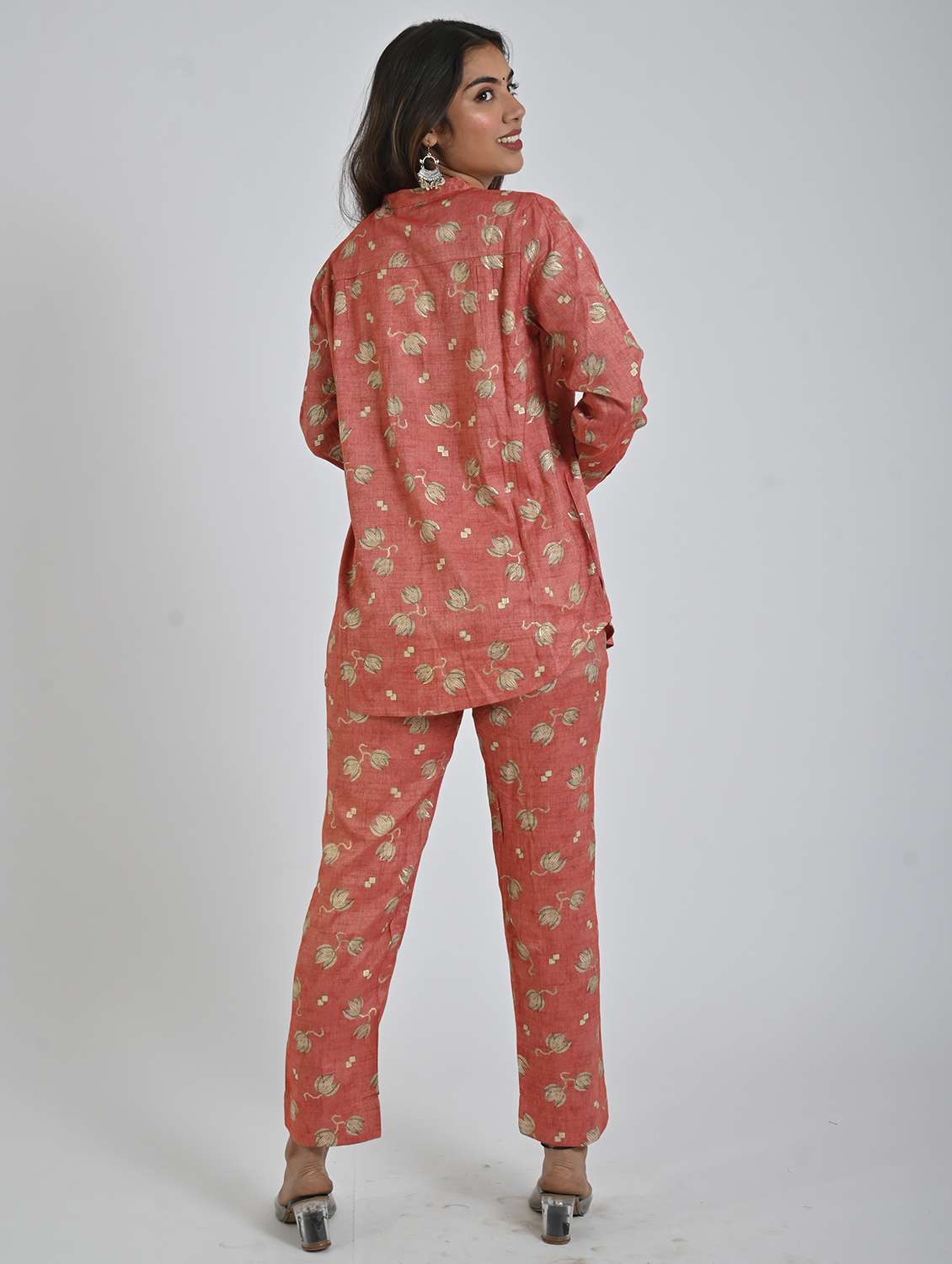 women coral floral printed long sleeve co-ord set - 21748934 -  Standard Image - 2