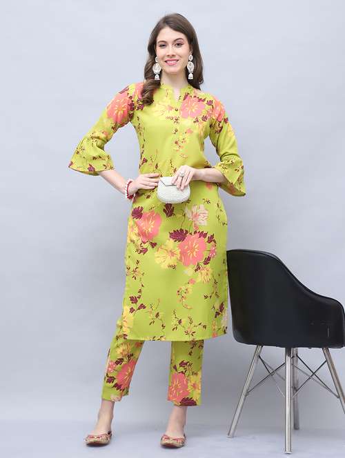 women lime flora printed co-ords set