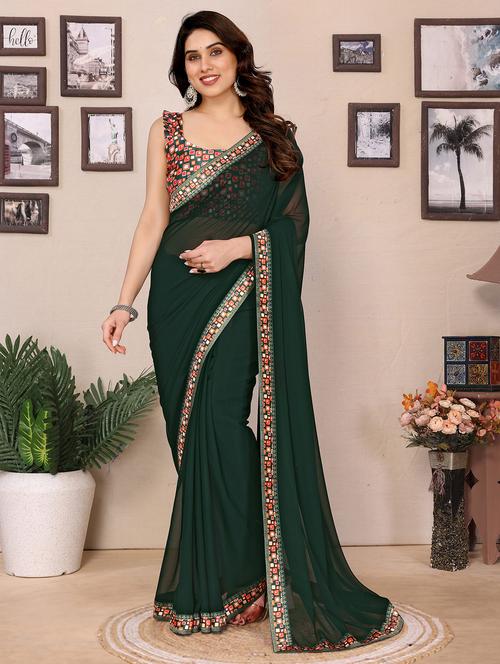 women solid with bordered saree with blouse - 21749378 - Standard Image - 0