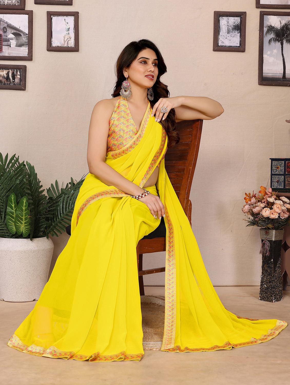 women solid with bordered saree with blouse - 21749379 - Standard Image - 2