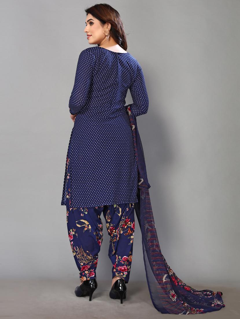 women blue printed unstitched suit set - 21749635 - Standard Image - 2