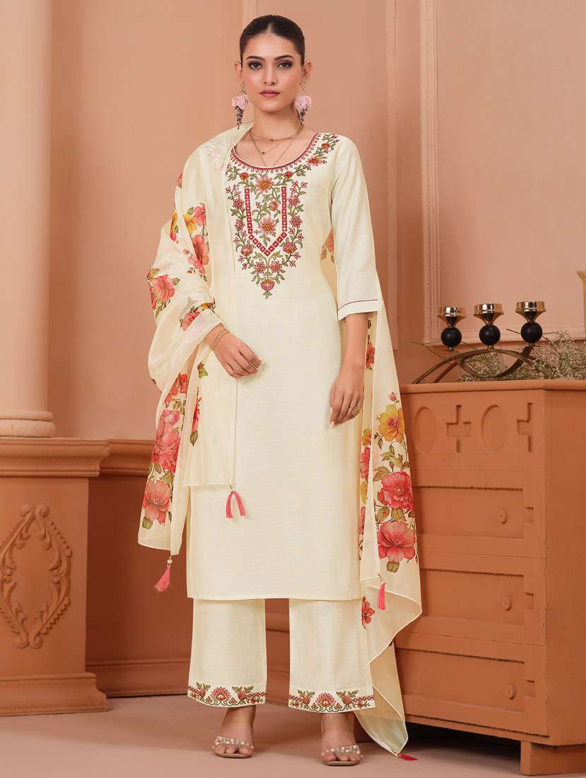 women three quarter sleeve kurta palazzo with dupatta set