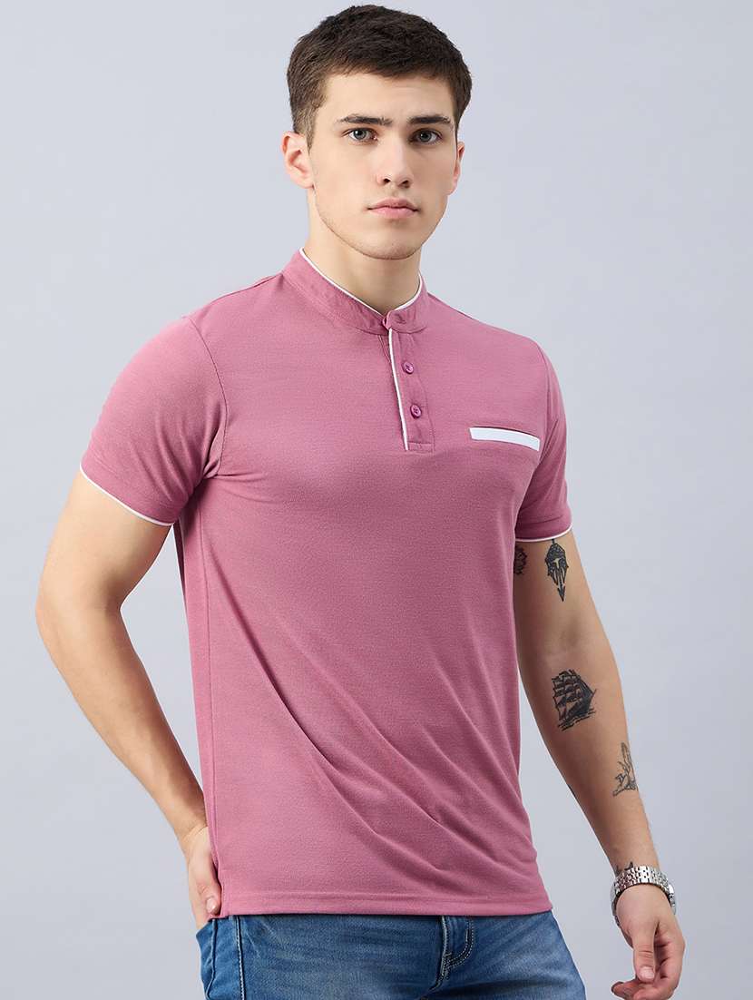 men solid mandarin neck slim fit t-shirt
