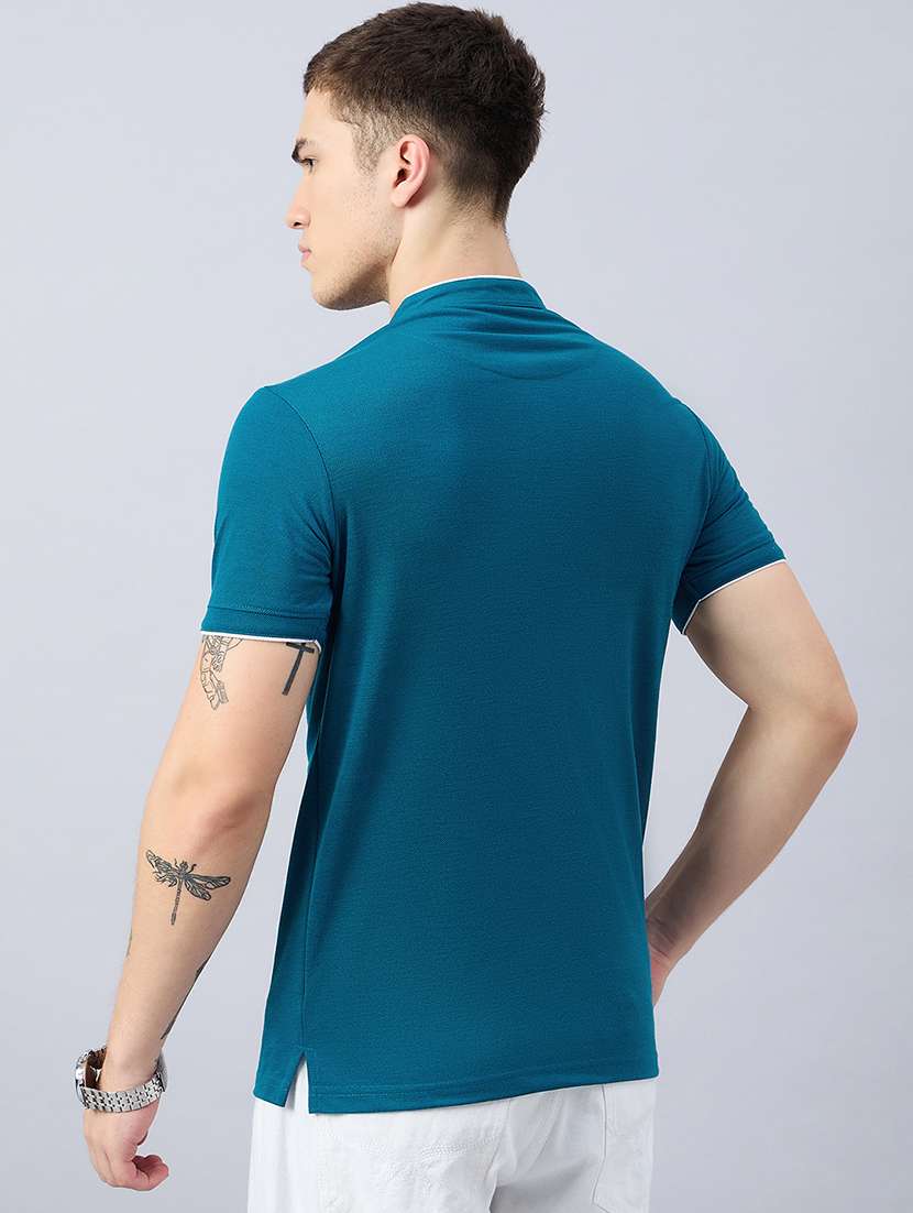 men solid mandarin neck slim fit t-shirt - 21749667 -  Standard Image - 2