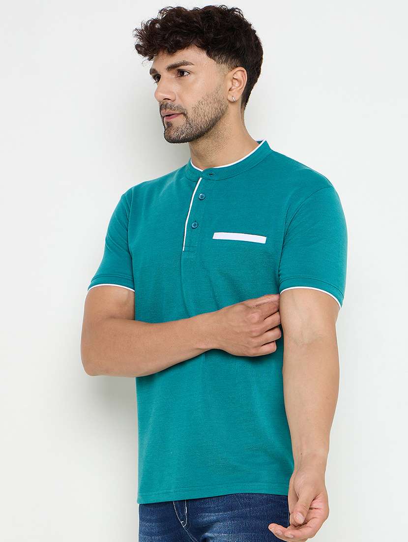 men solid mandarin neck slim fit t-shirt - 21749668 -  Standard Image - 2
