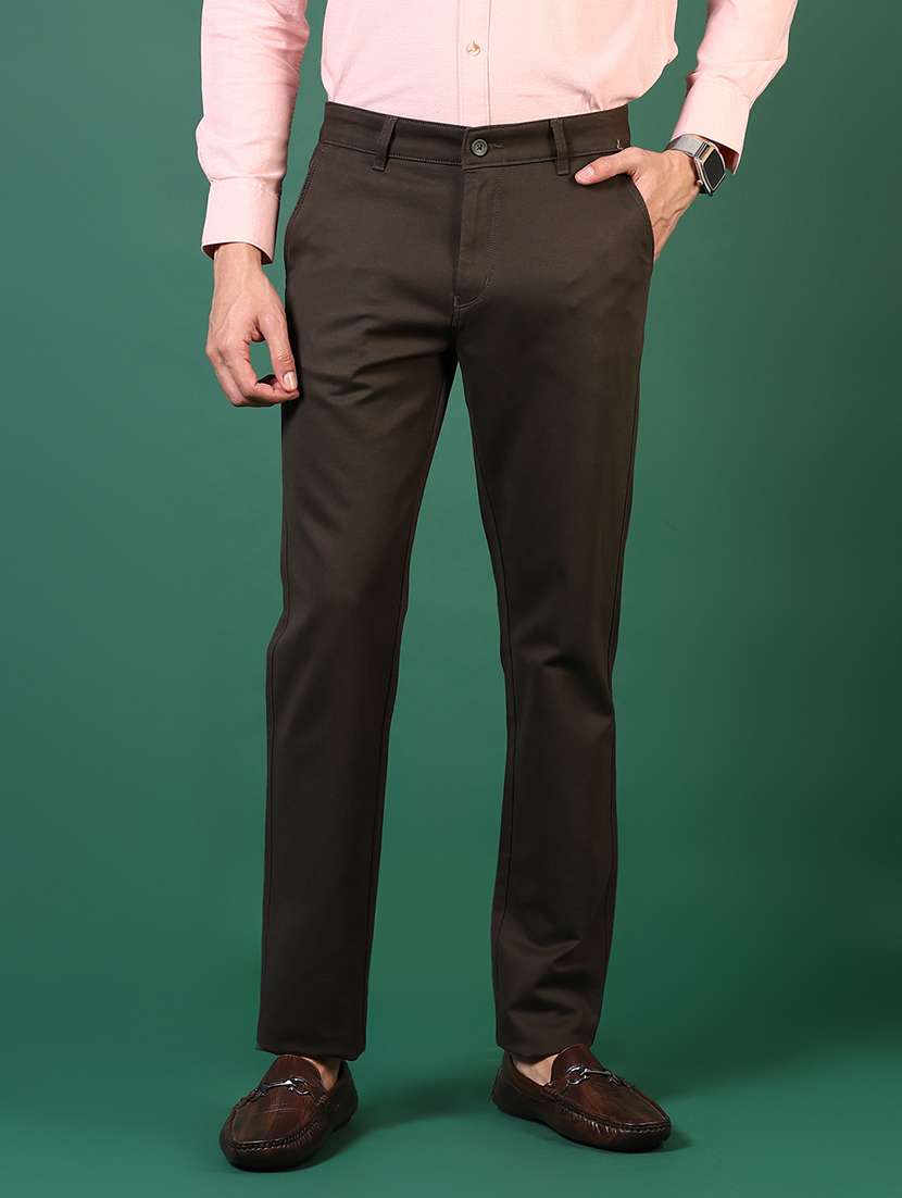 men solid mid rise casual chinos