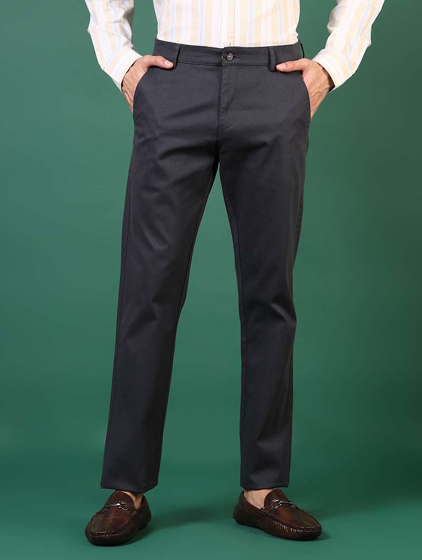 men mid rise solid flat front casual trouser